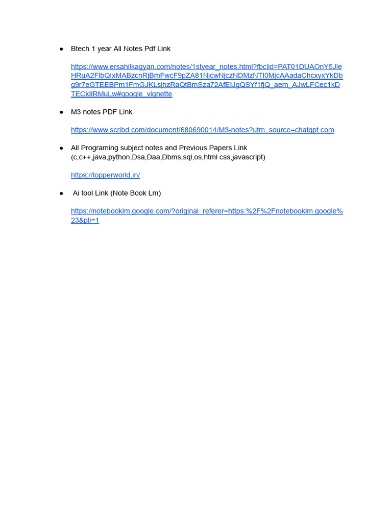 Btech 1 Year All Notes PDF Link | PDF