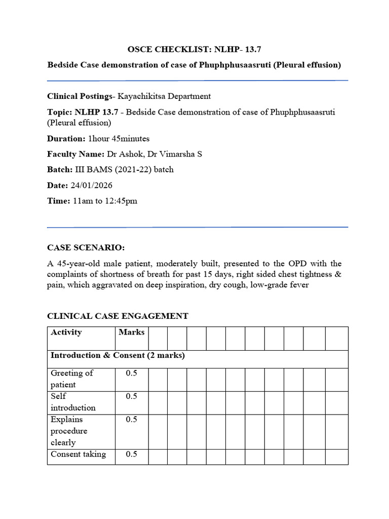 Osce Checklist - Pleural Effusion | PDF