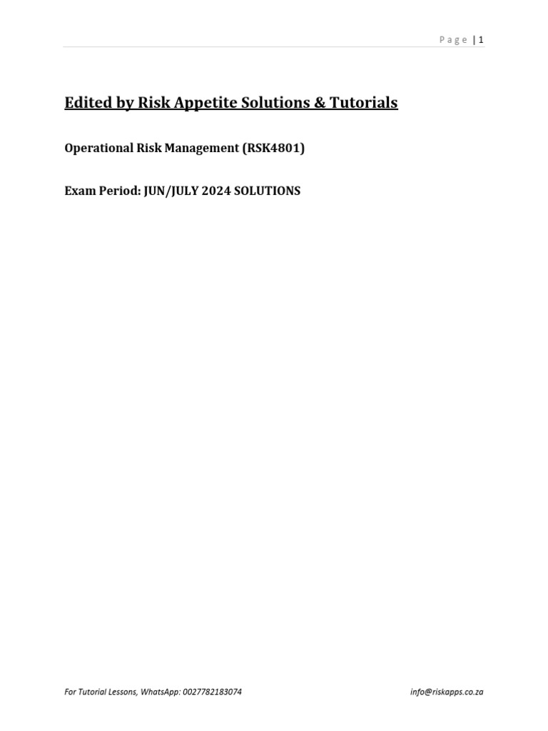 RSK4801 MAY JUNE 2024 Suggested Solutions | PDF | Risk | Risk Management
