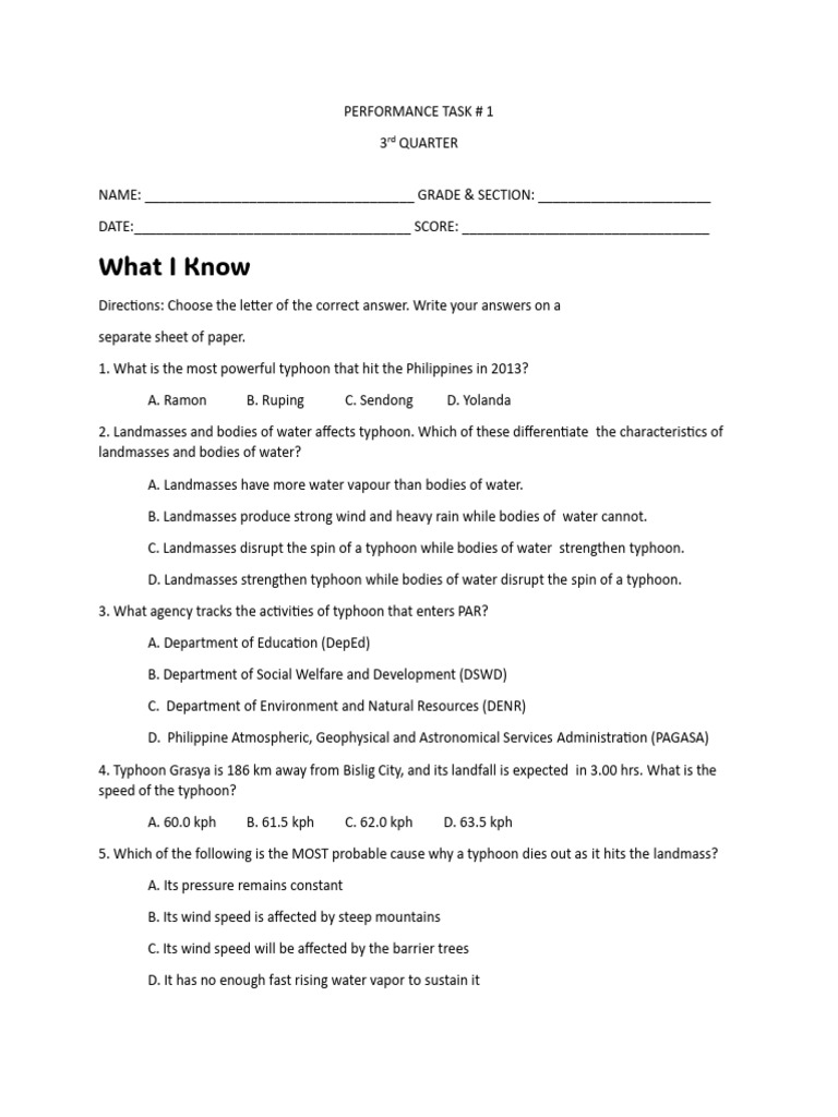 Performance Task 3rd Quarter | PDF | Tropical Cyclones | Eye (Cyclone)