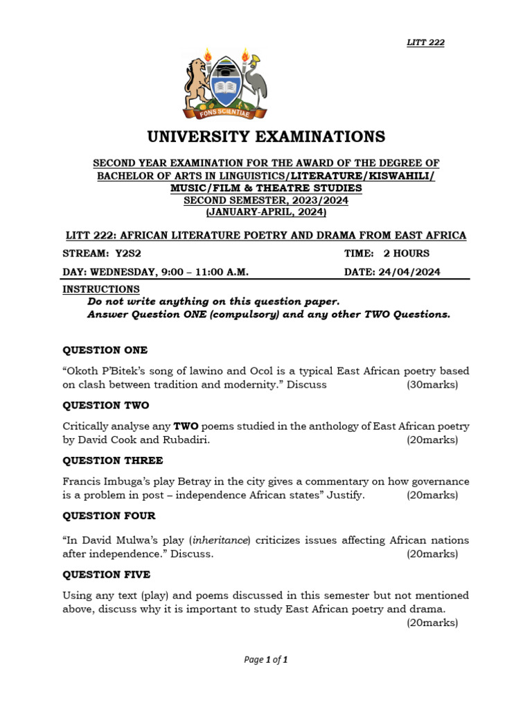 African Literature Poetry and Drama 4 East Africa (PP) | PDF