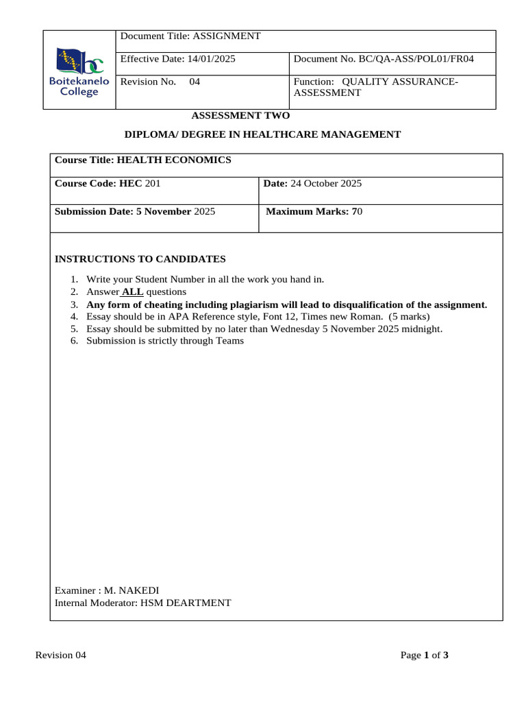 Assignment HEC 201 2025 Final | PDF | Caesarean Section | Childbirth