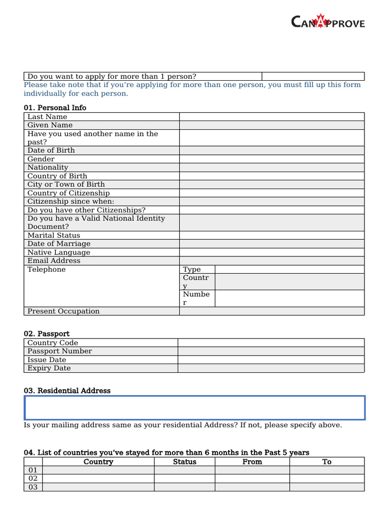 Visit Visa - Questionnaire Blank | PDF | Government And Personhood ...