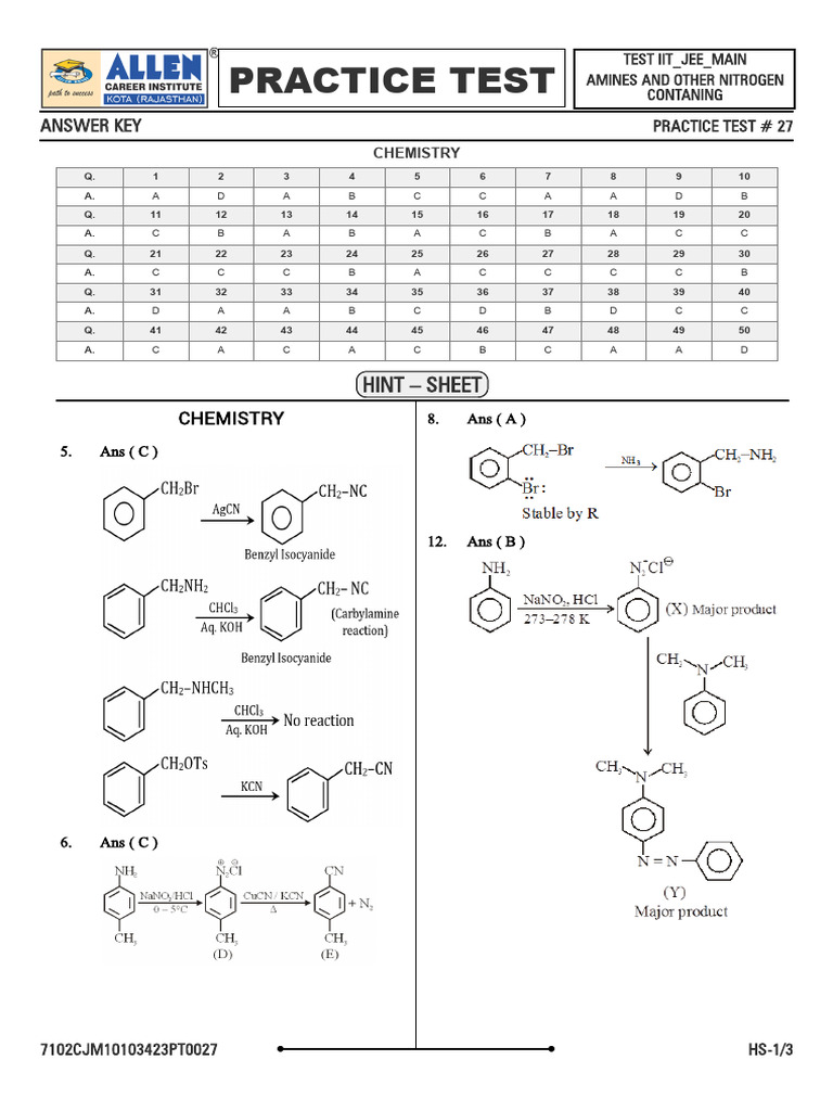 Amines and Other Nitrogen Contaning Answer | PDF | Chemical Substances ...