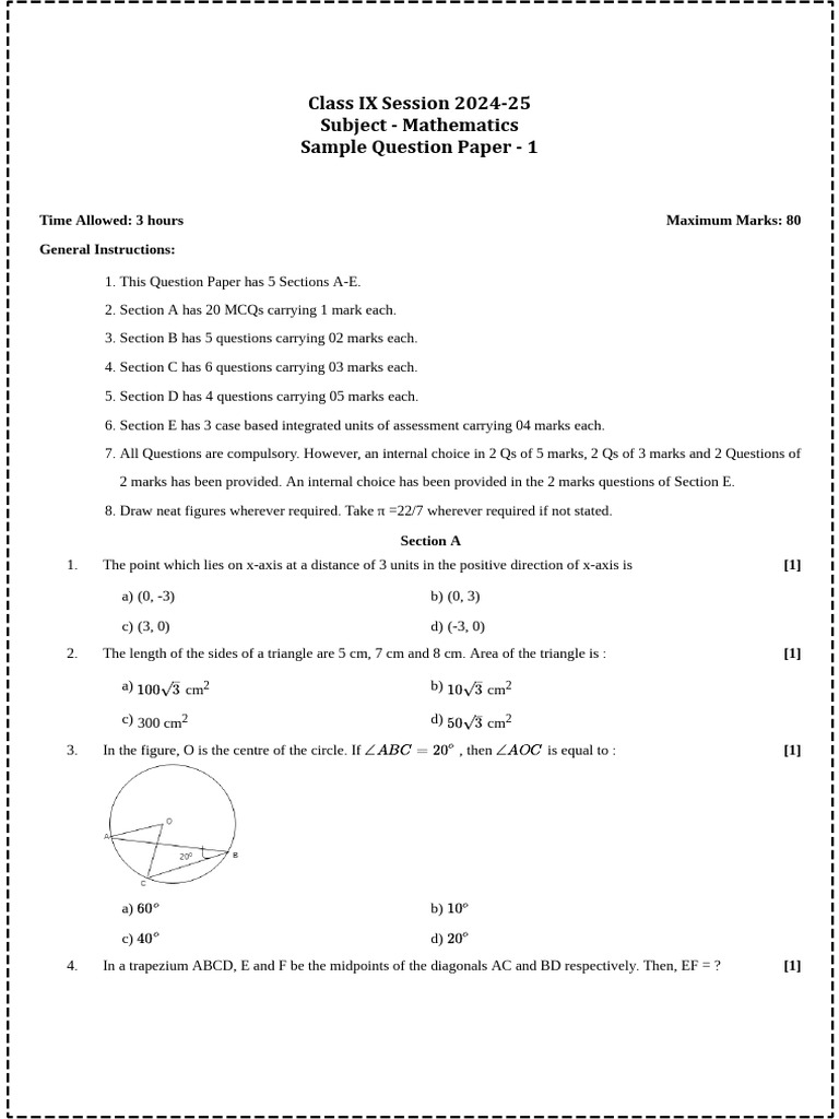 Ix Sample Paper 2 - 2025-26 | PDF | Area | Circle