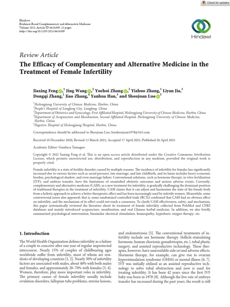 Evidence-Based Complementary and Alternative Medicine - 2021 - Feng ...