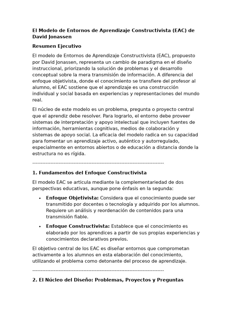 El Modelo de Entornos de Aprendizaje Constructivista | PDF ...