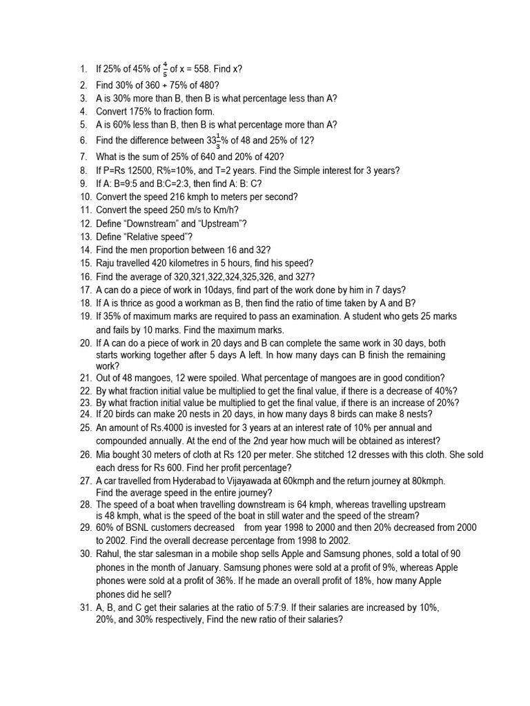 2 Term End - Ir Practice Questions | PDF | Percentage | Speed