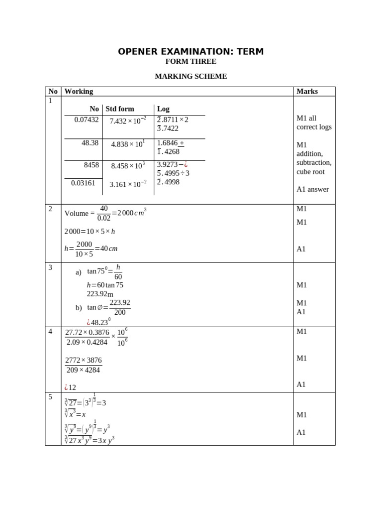 Form 3 Mathematics MS Opener Term 1 2026 | PDF | Elementary Mathematics ...