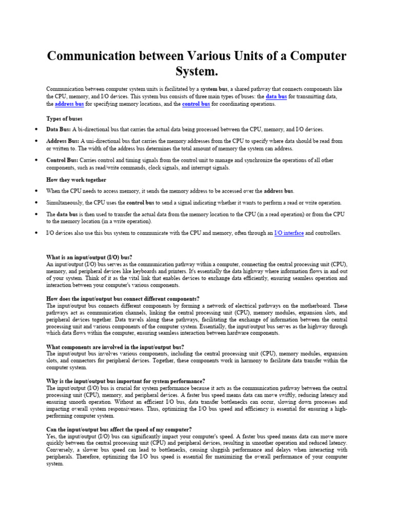 Communication Between Various Units of A Computer System | PDF | Input ...