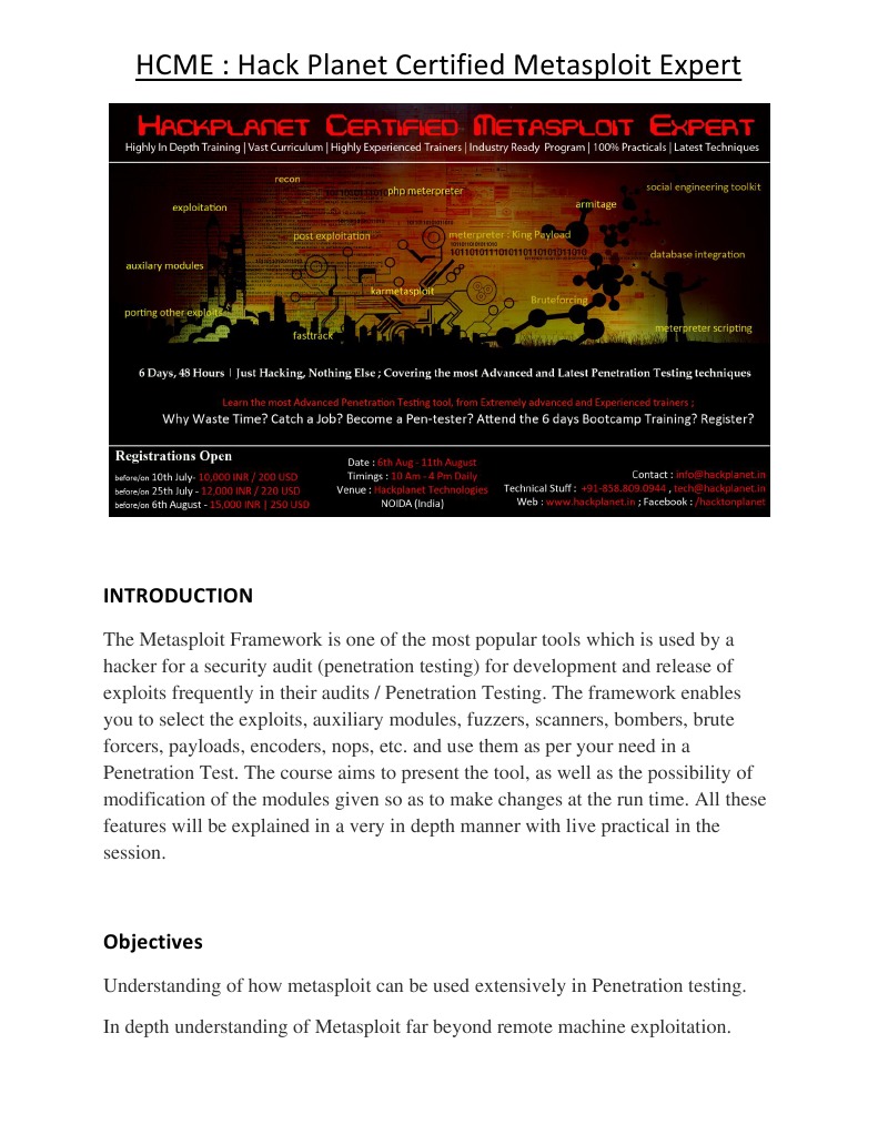 Hackplanet Certified Metasploit Expert Metasploit Training