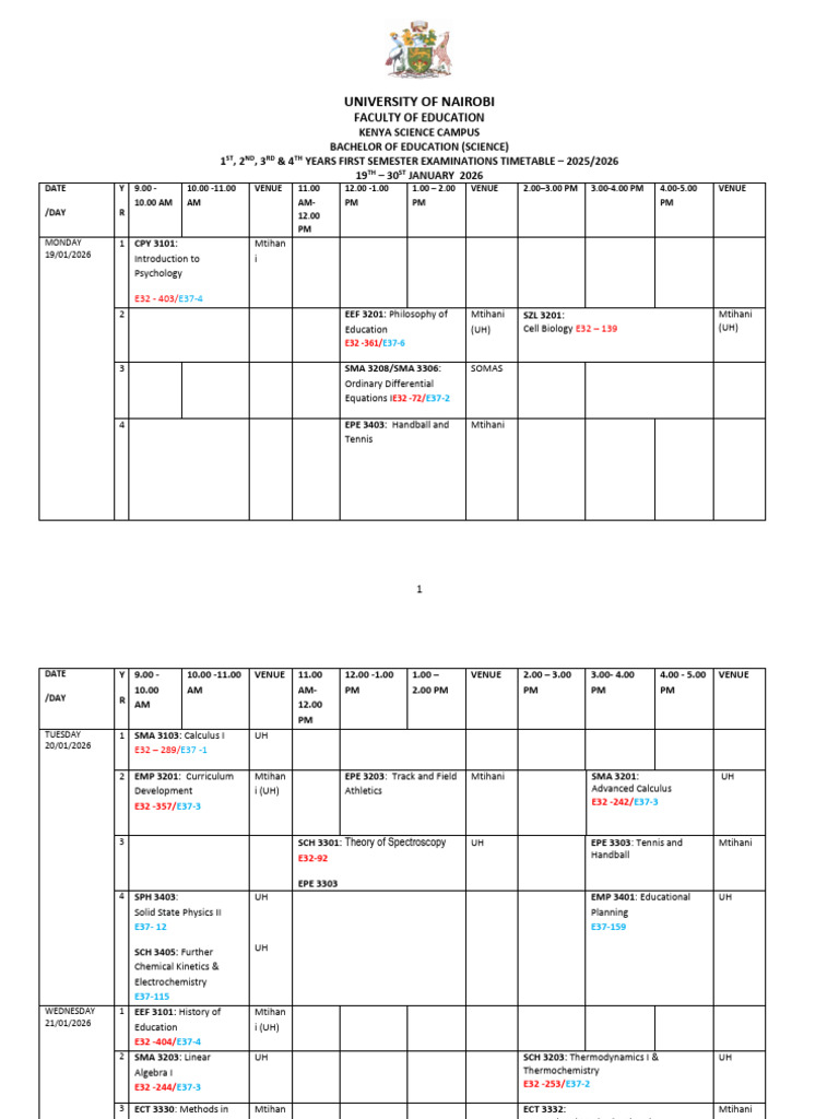 Revised KSC First Semester Examination Timetable 2025-2026 Final 16.01. ...