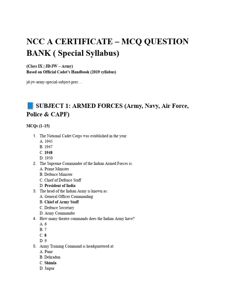 NCC 'A' Certificate Special Syllabus | PDF | Communication | Military