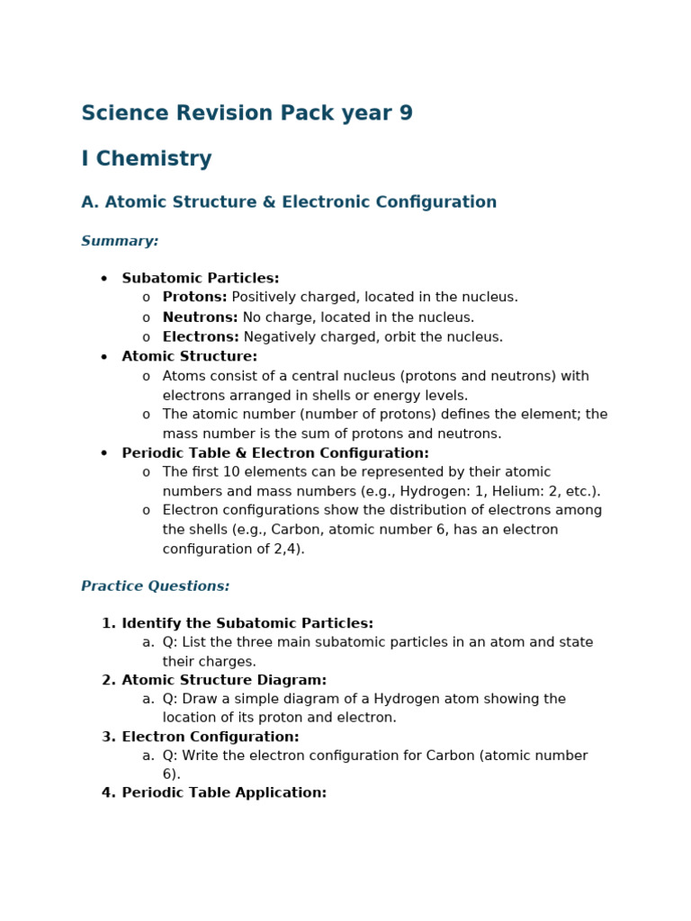 Year 9 Science Revision Pack | PDF | Weight | Atomic Nucleus