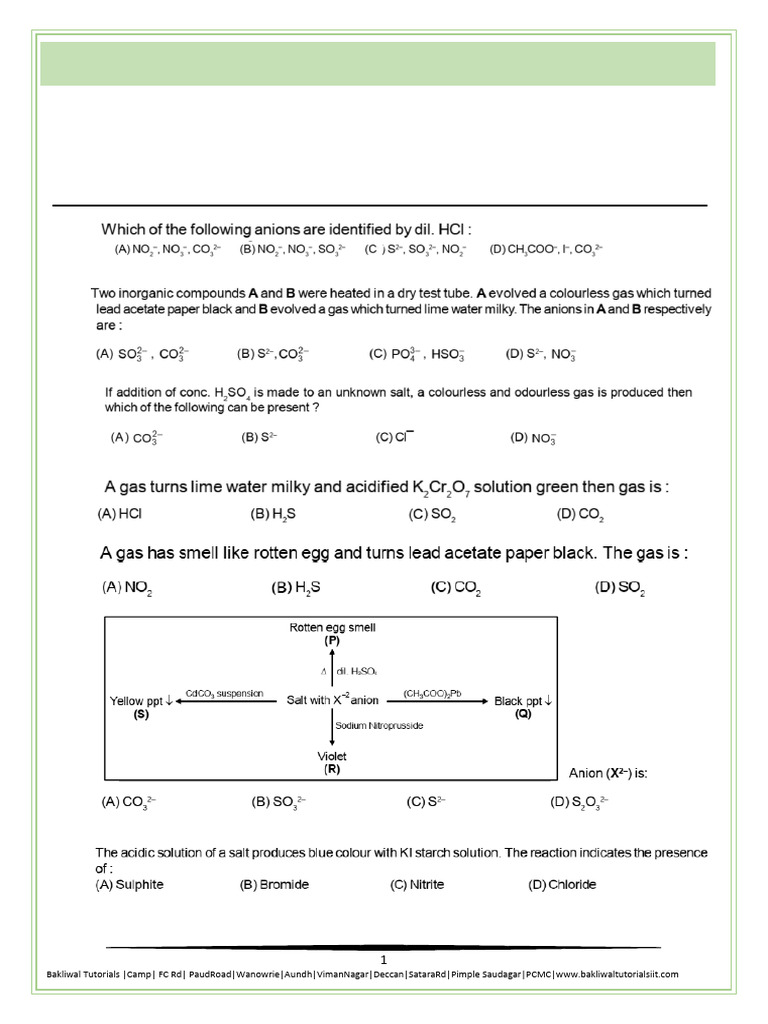 Salt Analysis Anion Practice | PDF | Chemistry | Chemical Substances