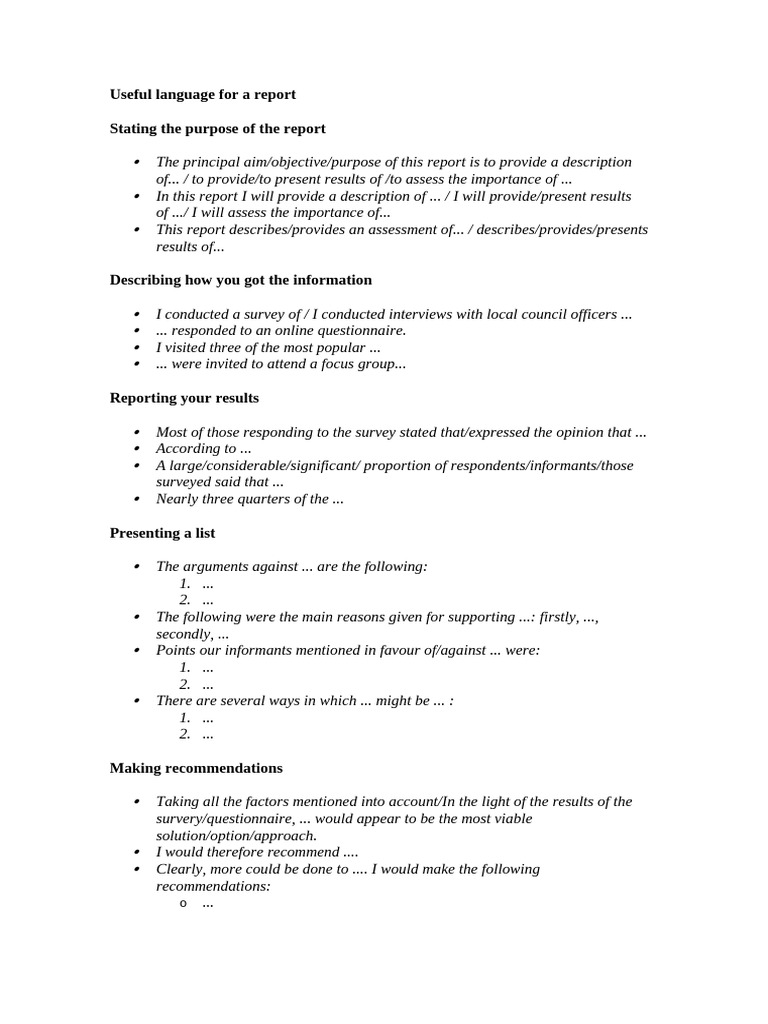 Useful Language for a Report (1) | PDF