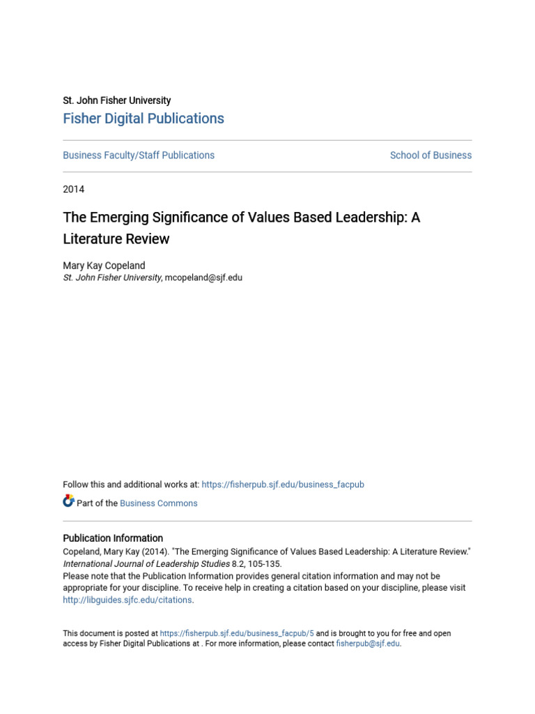 The Emerging Significance of Values Based Leadership - A Lit Review ...
