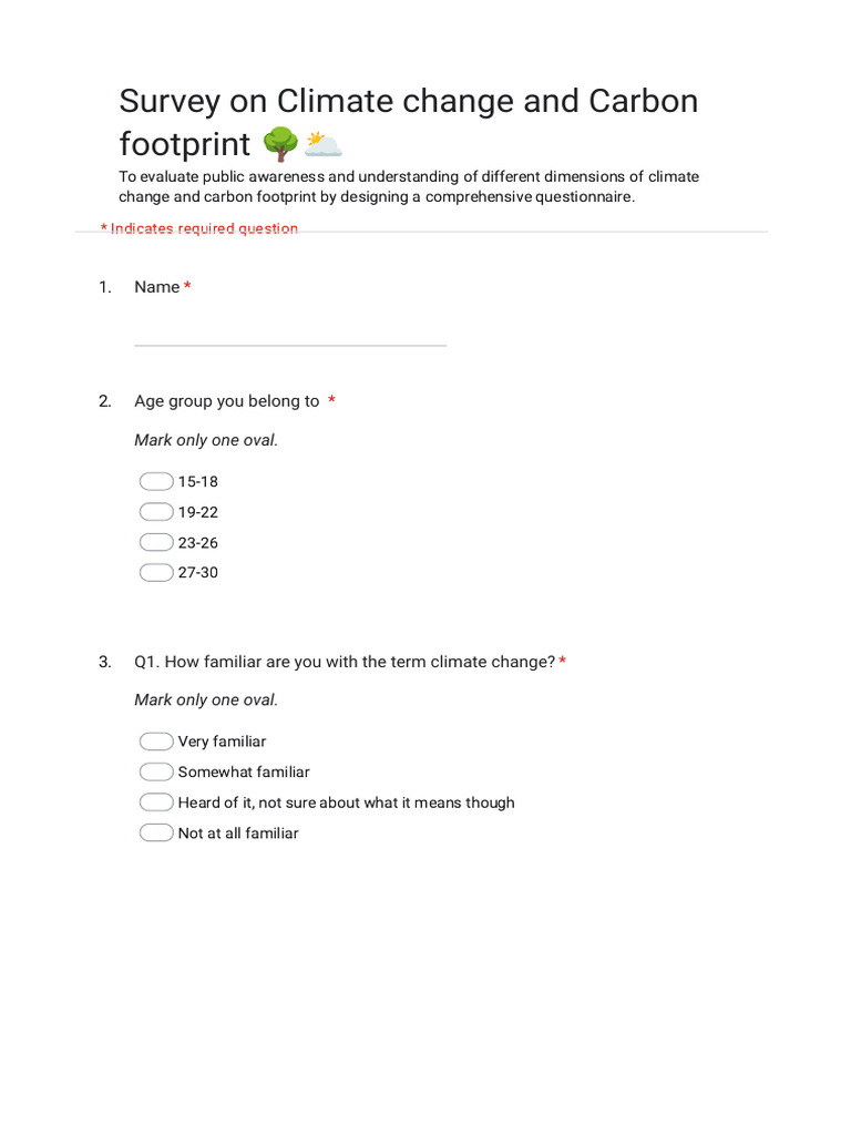 Survey on Climate change and Carbon footprint ??️ (1) | PDF | Climate ...