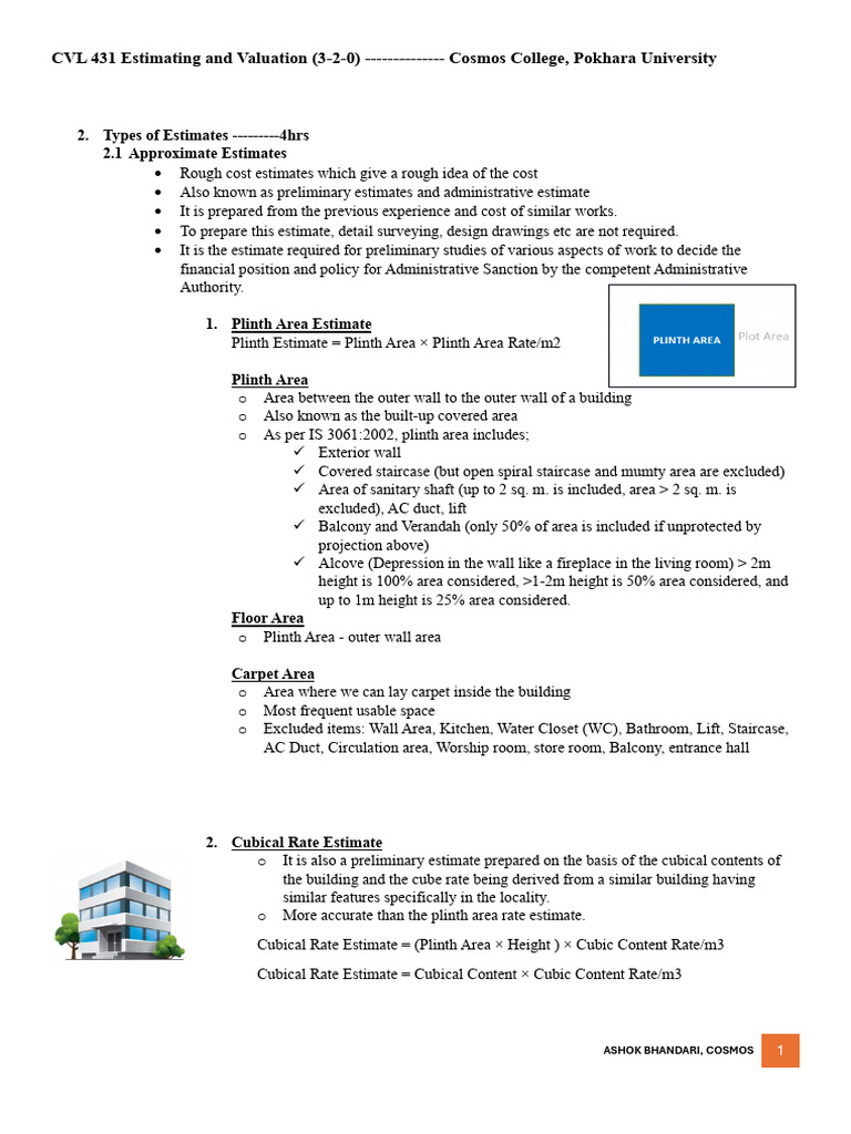 PoU Lecture Notes E&v CH 2 Types of Estimates (1) (1) | PDF