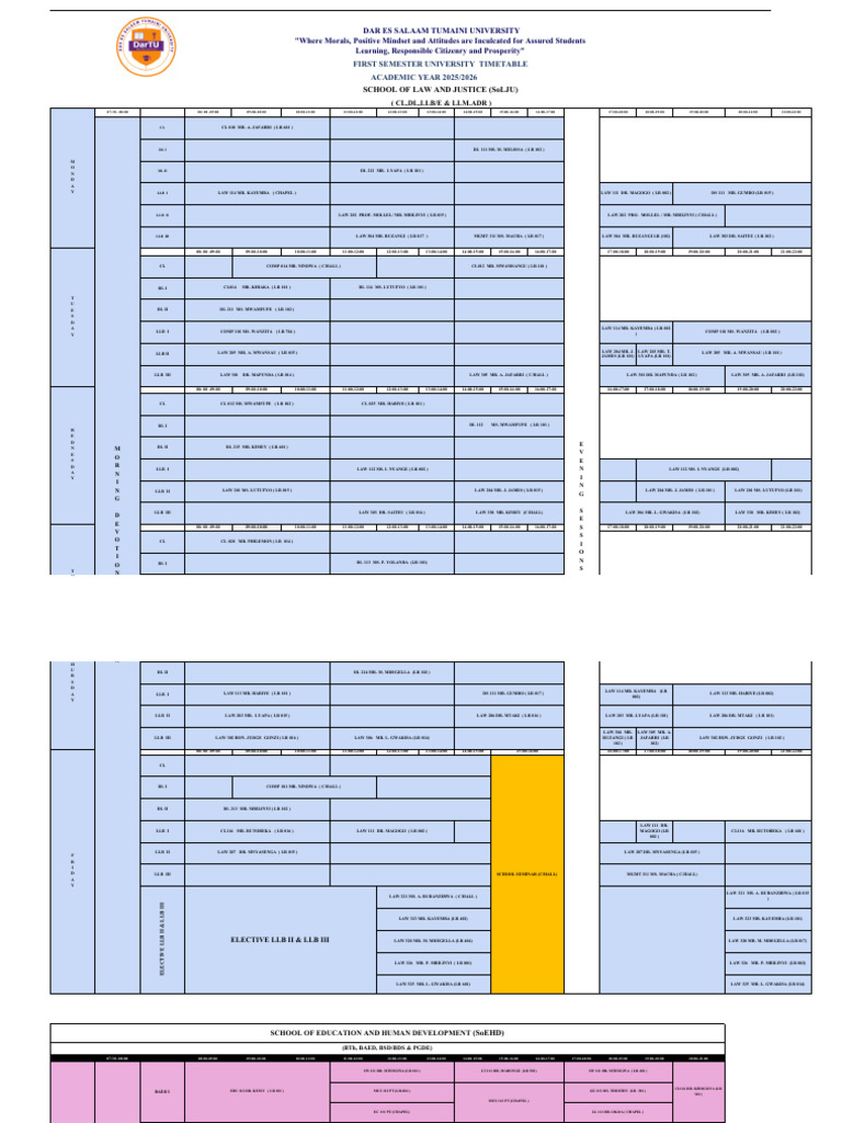 Timetable Sem I. 2025 - 26 Draft 3 Final | PDF