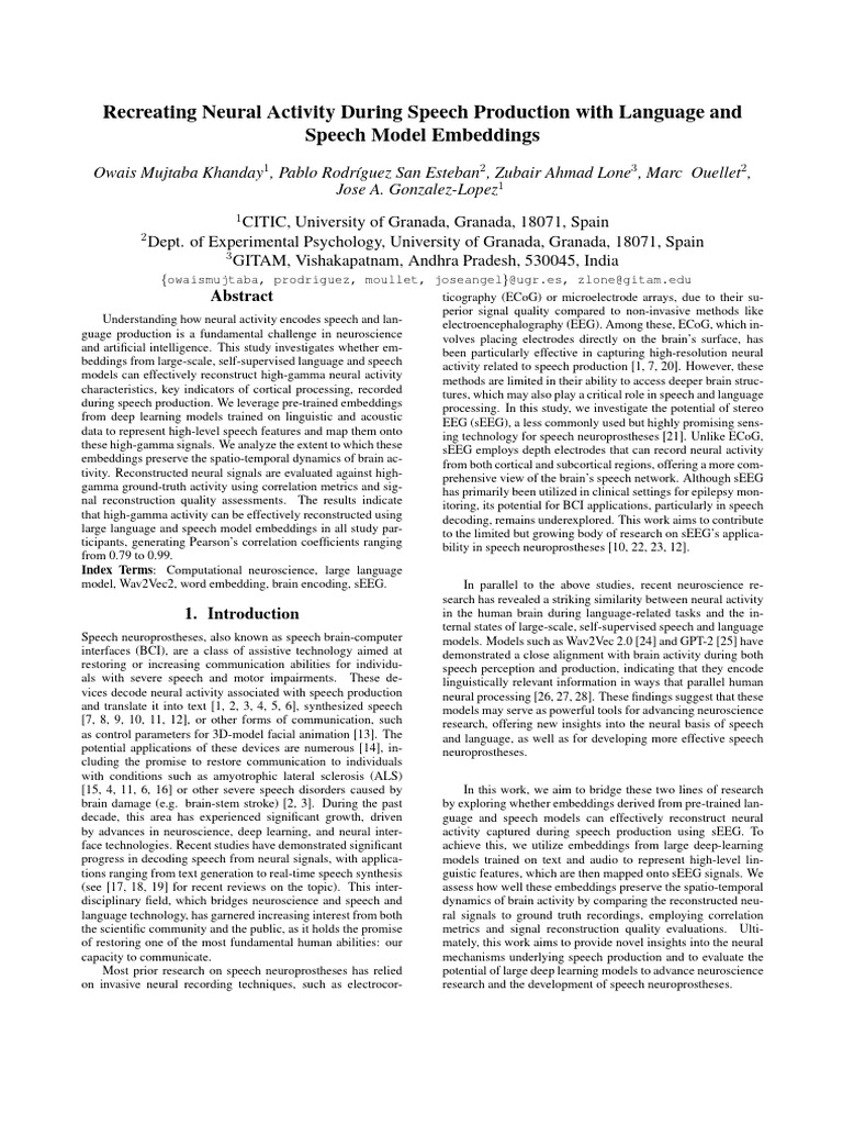 Recreating Neural Activity During Speech Production With Language and ...