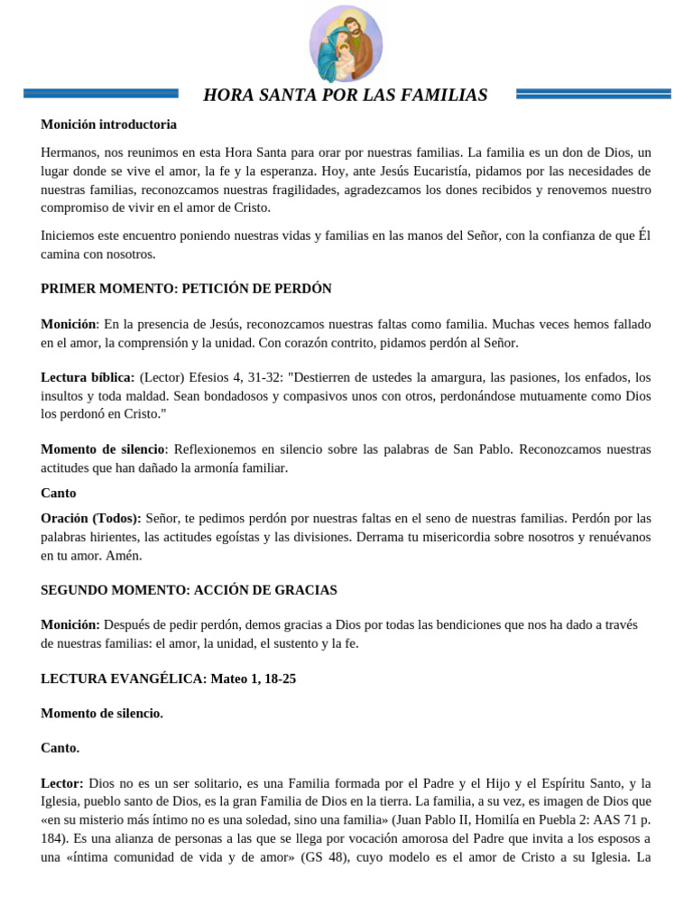 Hora Santa Por Las Familias-Enero | PDF | Oración | Amor