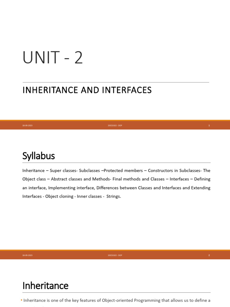 20CS3102 - OOP - UNIT - 2 | PDF | Inheritance (Object Oriented ...