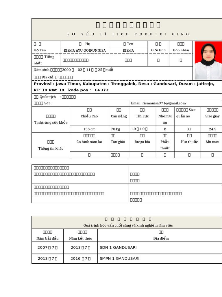 CV RISMA AYU QOIRUNNISA(OSAKA) | PDF
