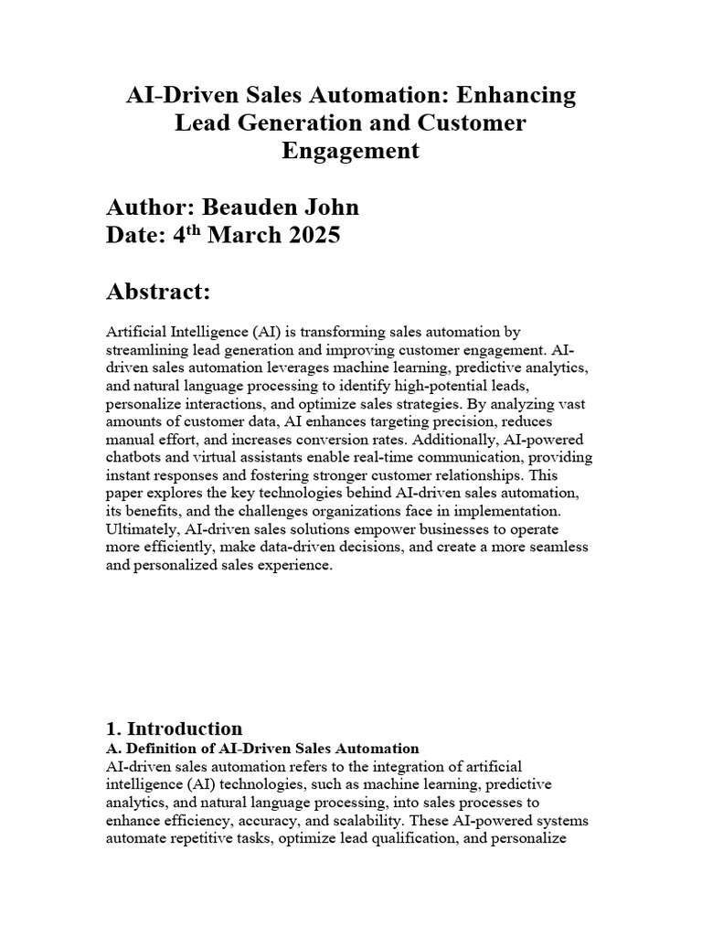 AI-Driven Sales Automation: Enhancing Lead Generation and Customer ...