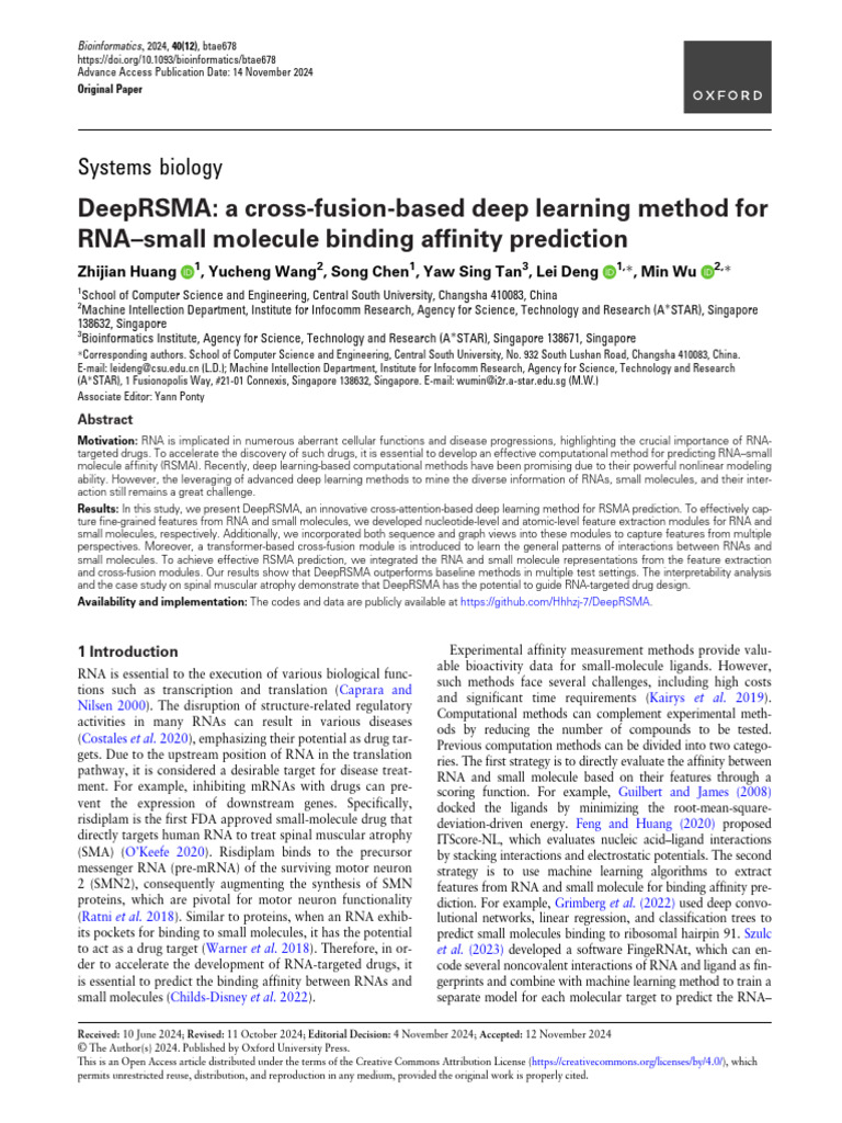 DeepRSMA: a cross-fusion-based deep learning method for RNA–small ...