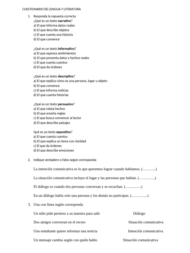 Cuestionario de Lengua y Literatura | PDF