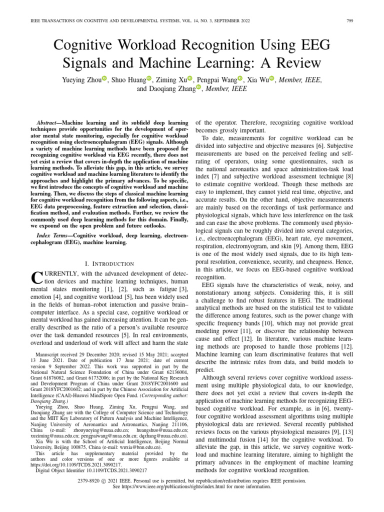 Cognitive Workload Recognition Using EEG Signals and Machine Learning A ...