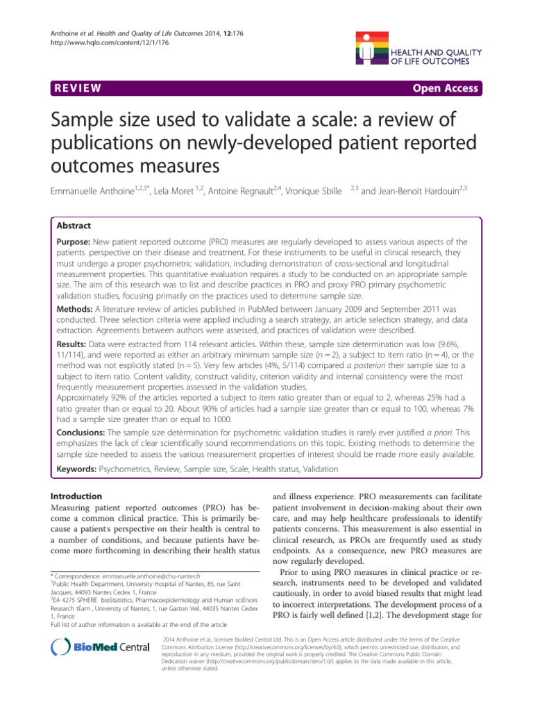 Sample Size Used to Validate a Scale a Review of p | PDF | Validity ...