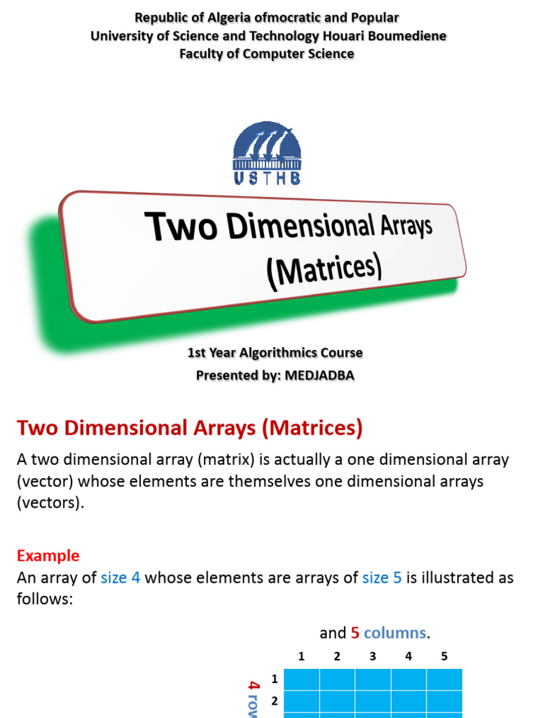 Two Dimentional Arrays (Matrices) | PDF | Matrix (Mathematics ...