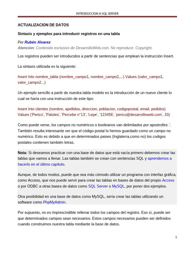 Introduccion A SQL Server | PDF | SQL | Servidor SQL de Microsoft