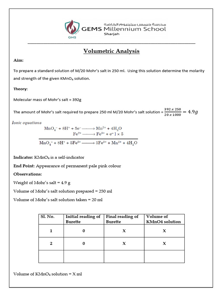 Volumetric Analysis - For Exam - 2025-26 | PDF | Titration | Chemistry