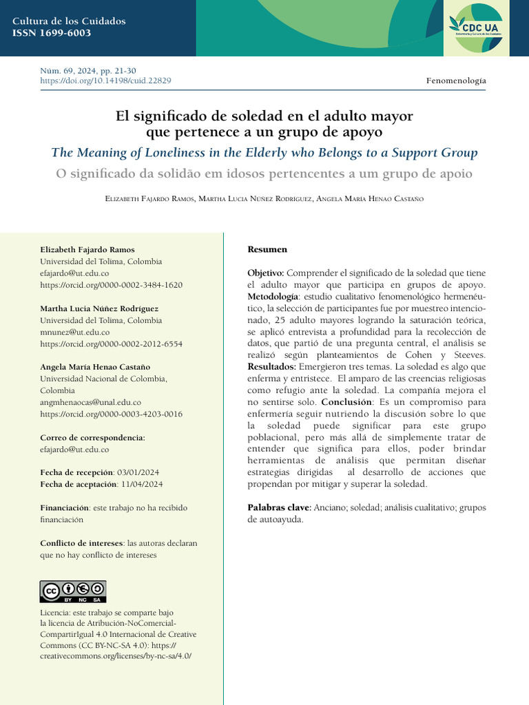 El Significado de La Soledad en Pm. Ramos. 2024 | PDF | Soledad | Vejez