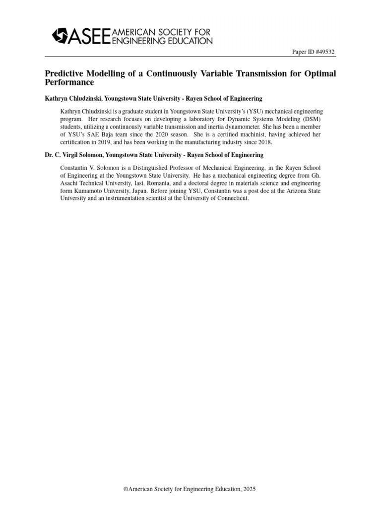 Predictive Modelling of A Continuously Variable Transmission For ...