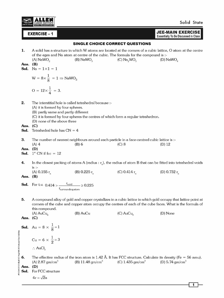 Solid State - Exercise Solution | PDF