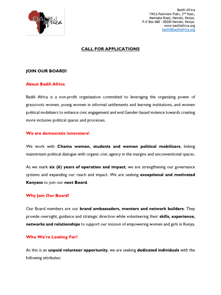 Call For Applications Board 1 | PDF | Kenya
