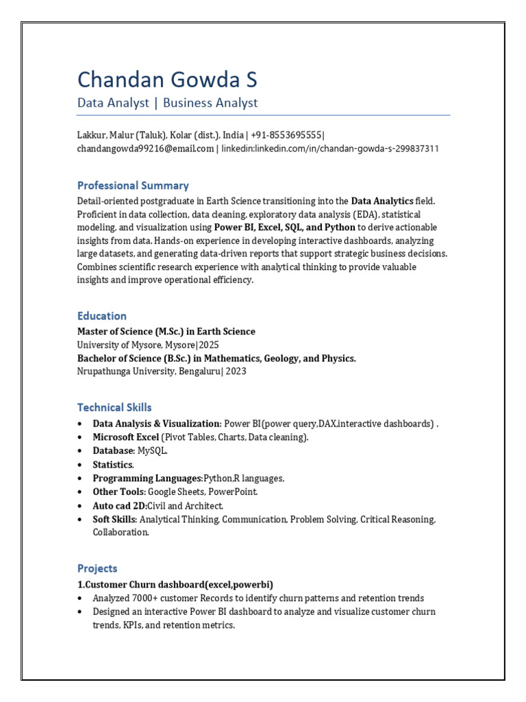 Chandan Gowda (Resume in Word) | PDF | Data Analysis | Analytics