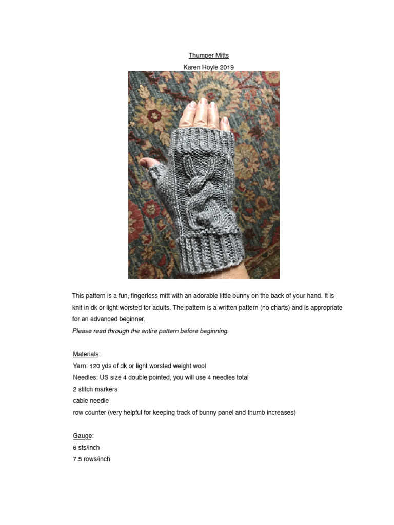 Thumper Mitts Pattern | PDF | Knitting | Needlework