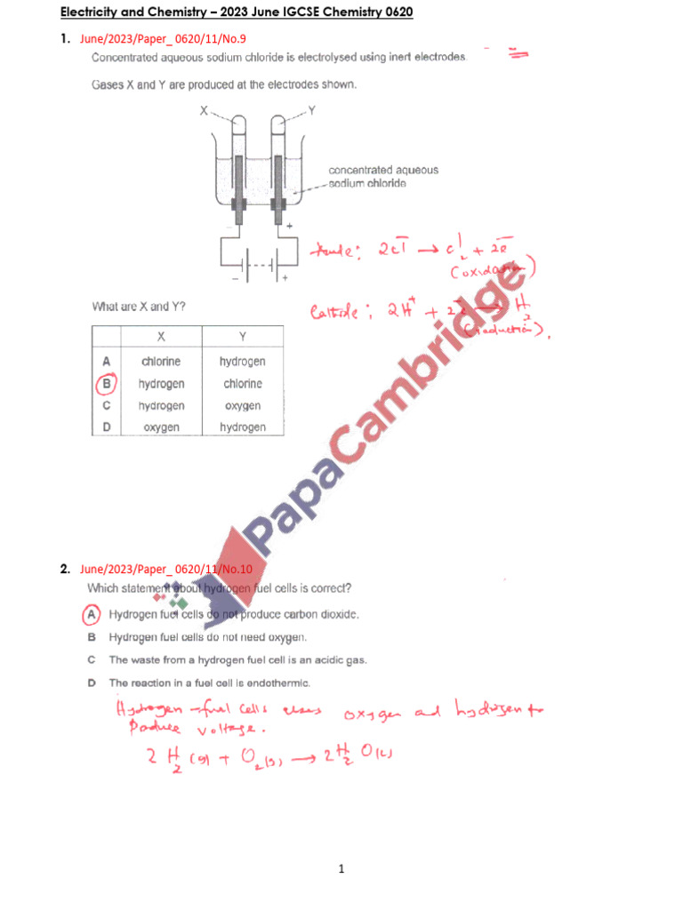 2023J Electricity and Chemistry IGCSE Chem 0620 Solved | PDF