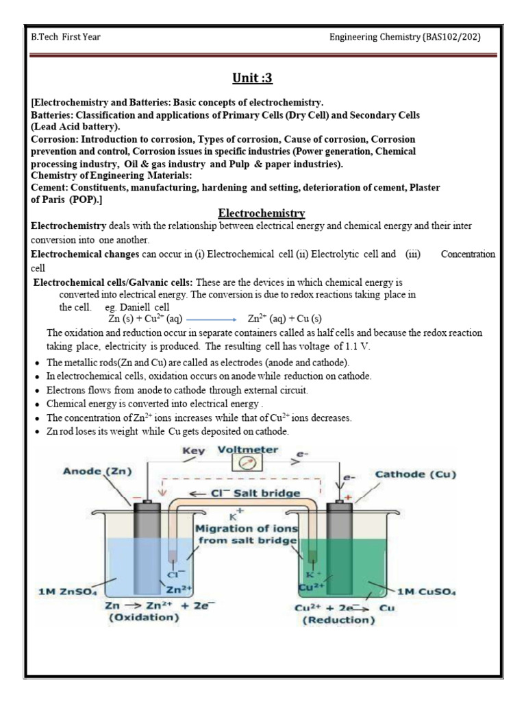 Unit-3_Electrochemistry, Battery and Corrosion | PDF | Electrochemistry ...