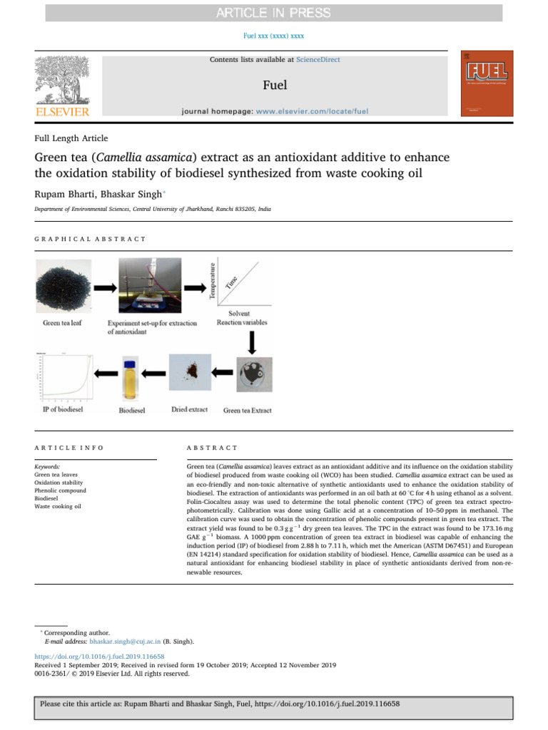 Green Tea (Camellia Assamica) Extract as an Antioxidant Additive to ...