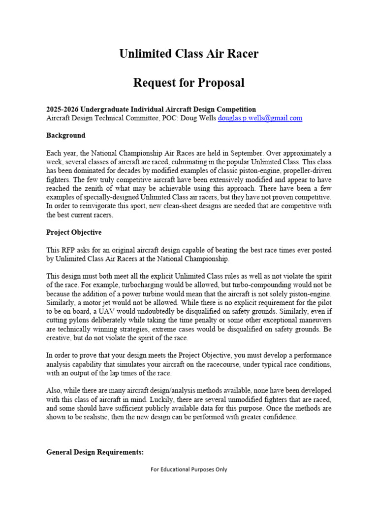 2025 2026 UG Ind Unlimited Air Racer RFP | PDF | Drag (Physics) | Aircraft