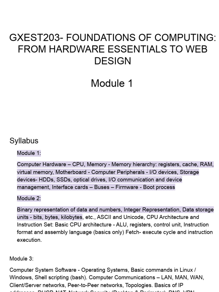 Module 1 Gxest203 - Foundations of Computing From Hardware Essentials ...