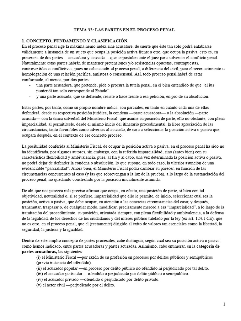 TEMA 32. LAS PARTES EN EL PROCESO PENAL. procesal penal | PDF | Queja ...