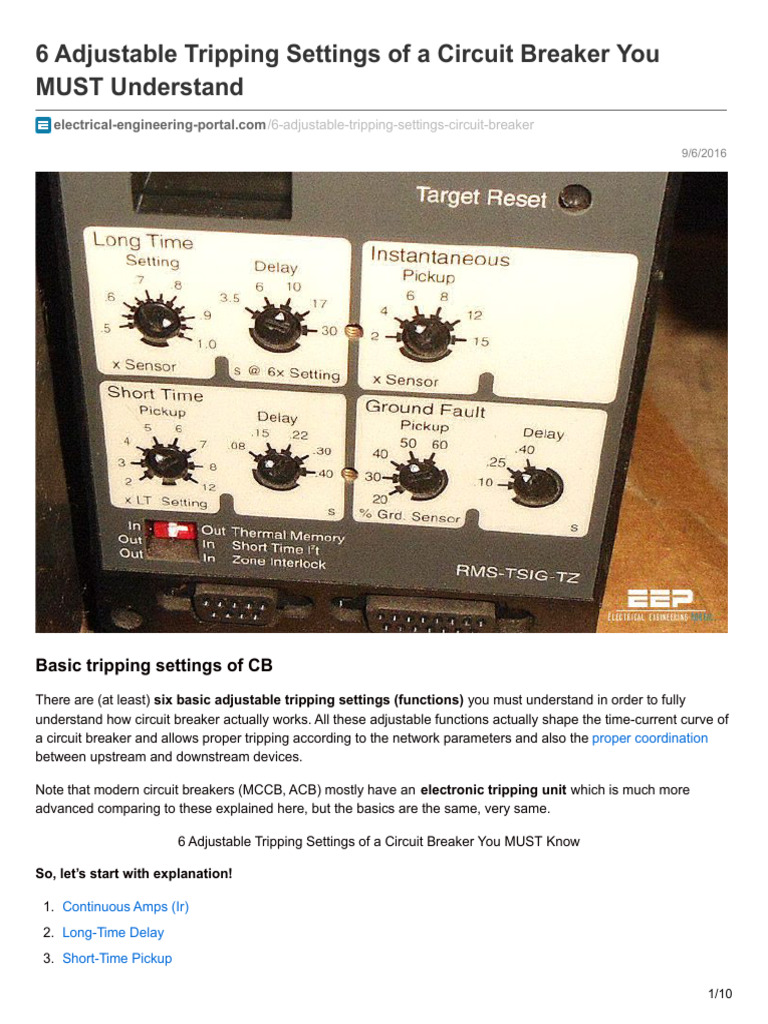 6 Adjustable Tripping Settings of a Circuit Breaker You MUST Understand ...