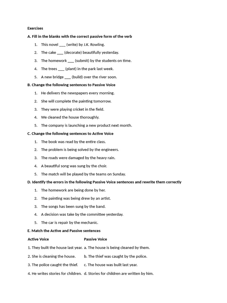 Active and Passive Voice Worksheet 2 Class 8 | PDF